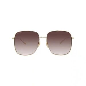 Gucci Gold Frame Brown Gradient Square Sunglasses with Subtle Branding